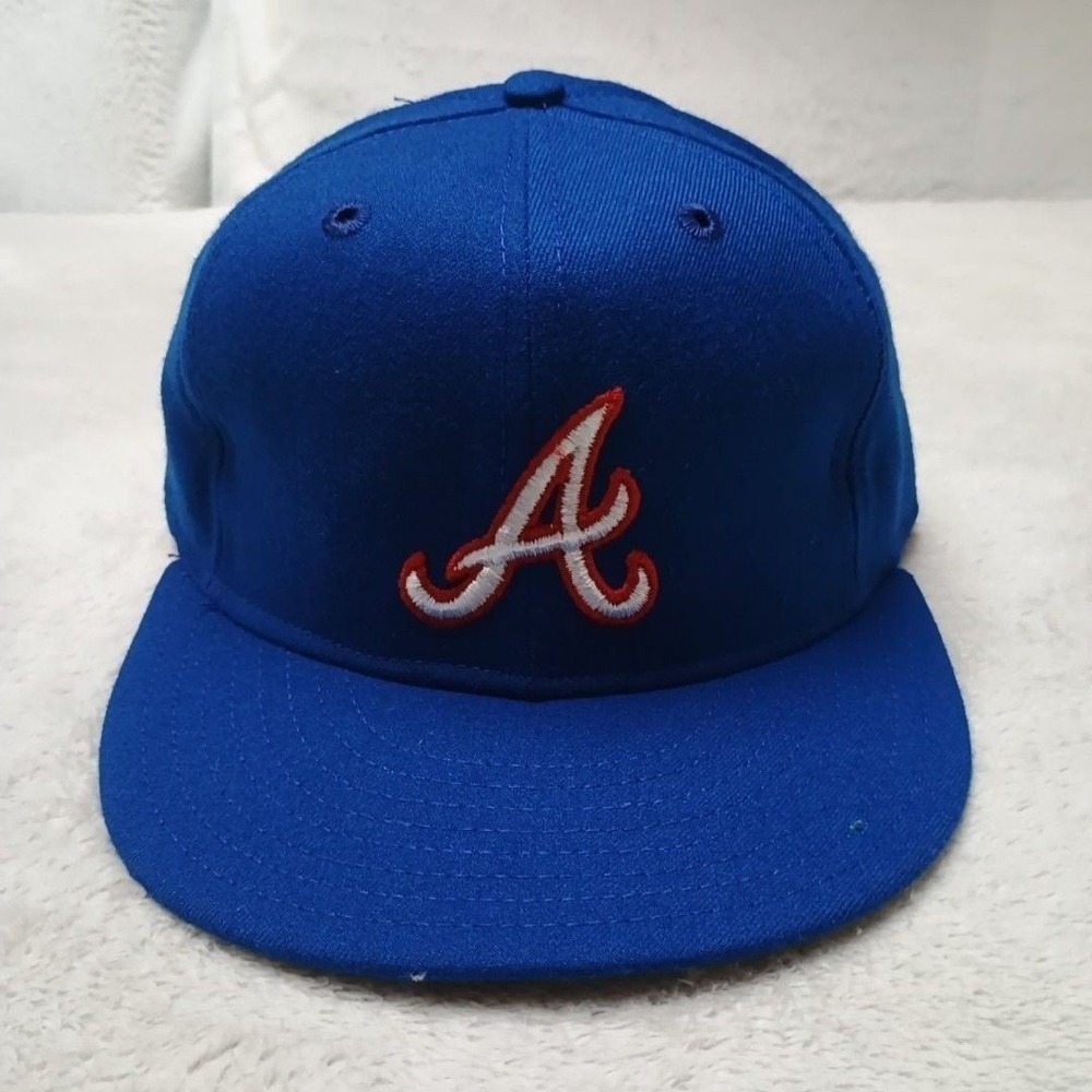 Vintage Atlanta Braves Hat Cap Fitted Mens 7 1/8 Blue New Era Pro Model 80s USA